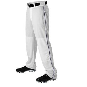 Youth Alleson Athletic Baseball Pants – White with Blue Braid Piping Size M, New